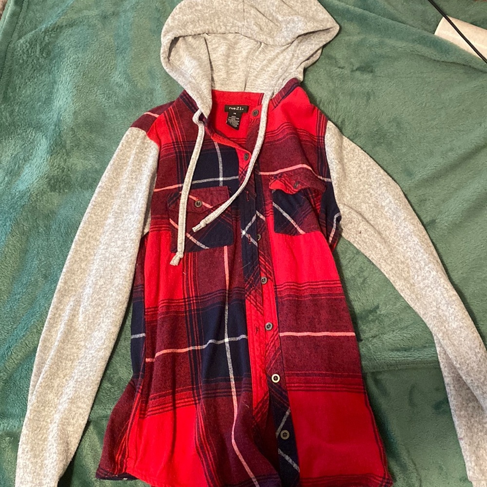 Flannel with built in hoodie